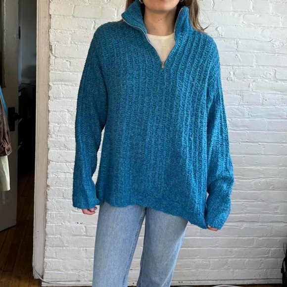 Vintage Made in Italy Blue Hand Knit Quarter Zip Sweater - Picture 1 of 8
